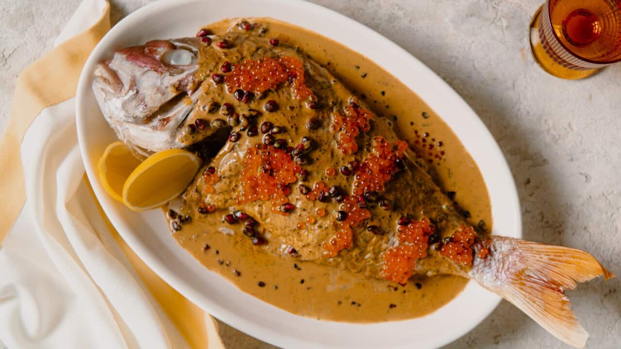 Snapper with tahini sauce