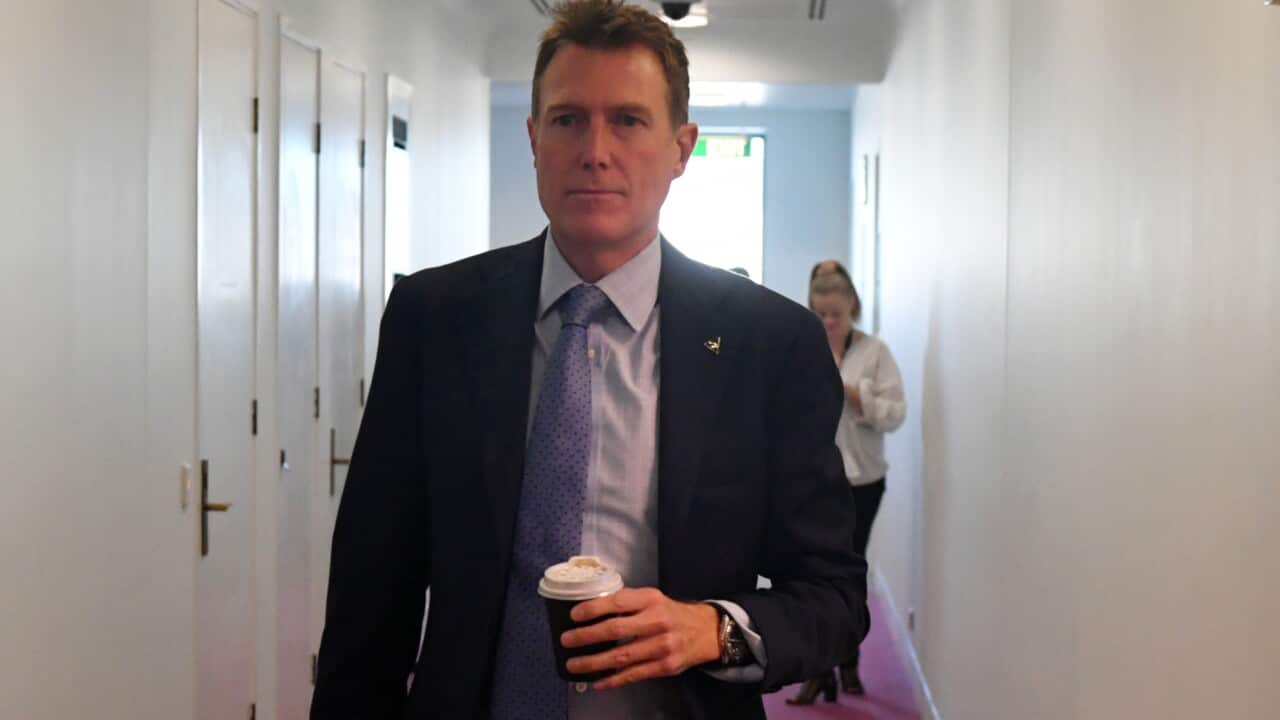 Minister for Industry Christian Porter arrives for a television interview at Parliament House in Canberra, Wednesday, 26 May, 2021.