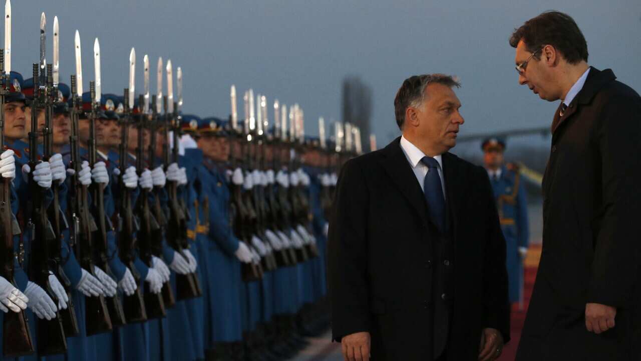 Hungary's Prime Minister Viktor Orban (left) with Serbian President Aleksandar Vucic in 2016