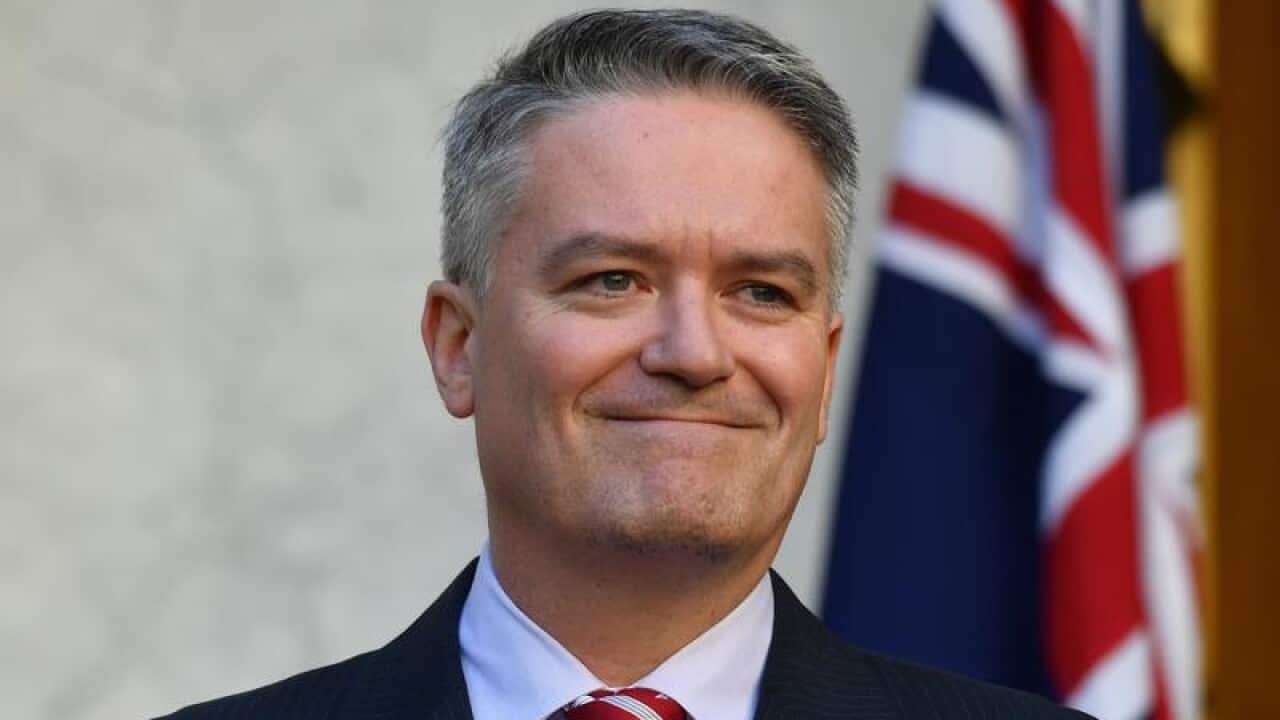Finance Minister Mathias Cormann at a press conference in Canberra.