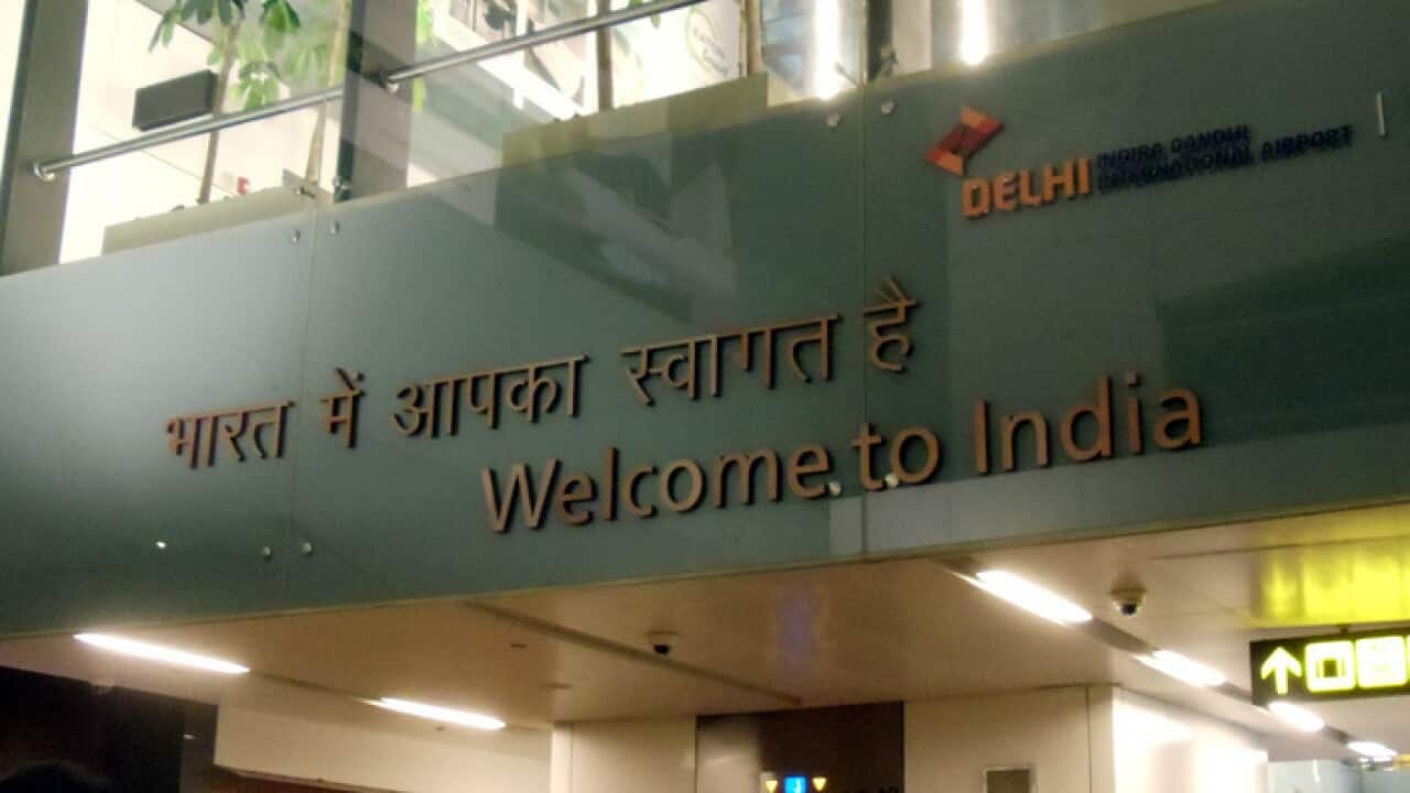 A welcome sign at New Delhi international airport