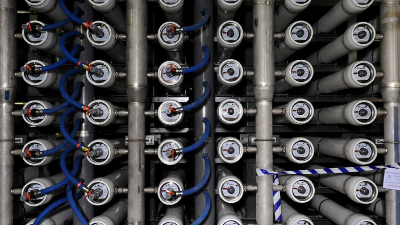 Reverse Osmosis Filters at the Desalination Plant in Sydney on Monday, Dec. 21, 2009. NSW Premier Kristina Keneally toured the Kurnell Desalination plant as it entered its final stage of testing today. (AAP Image/Paul Miller) NO ARCHIVING