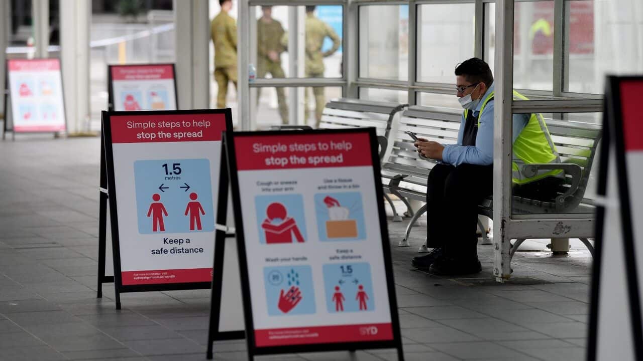 A man is seen wearing a face mask at Sydney International Airport in Sydney.