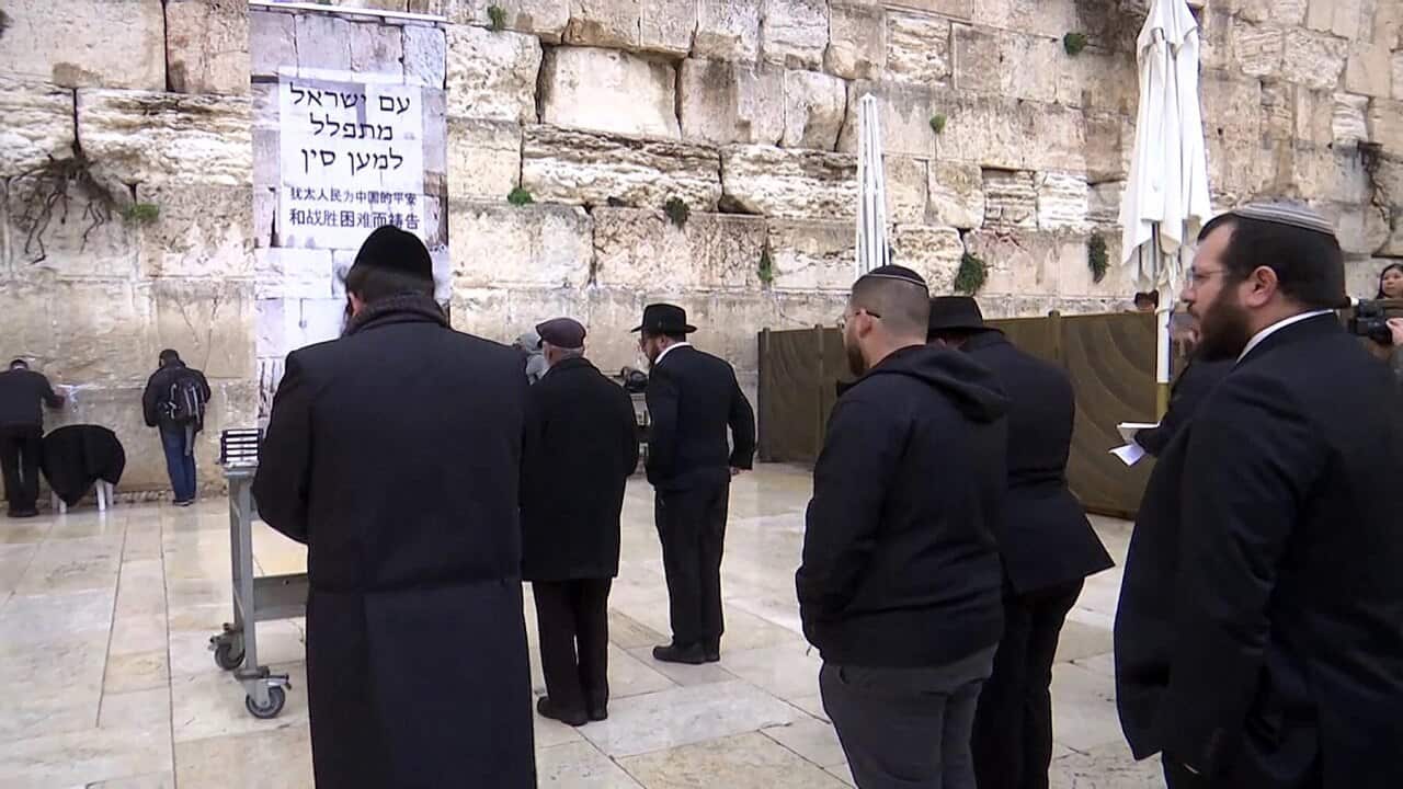 Prayers being said at the Western Wall in Jerisalem