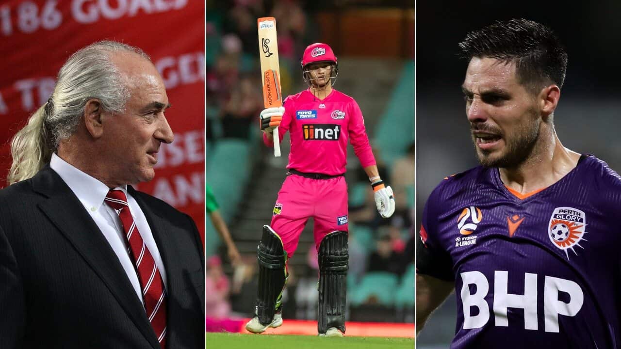 Craig Johnston (L), Perth Glory's Bruno Fornaroli (R)