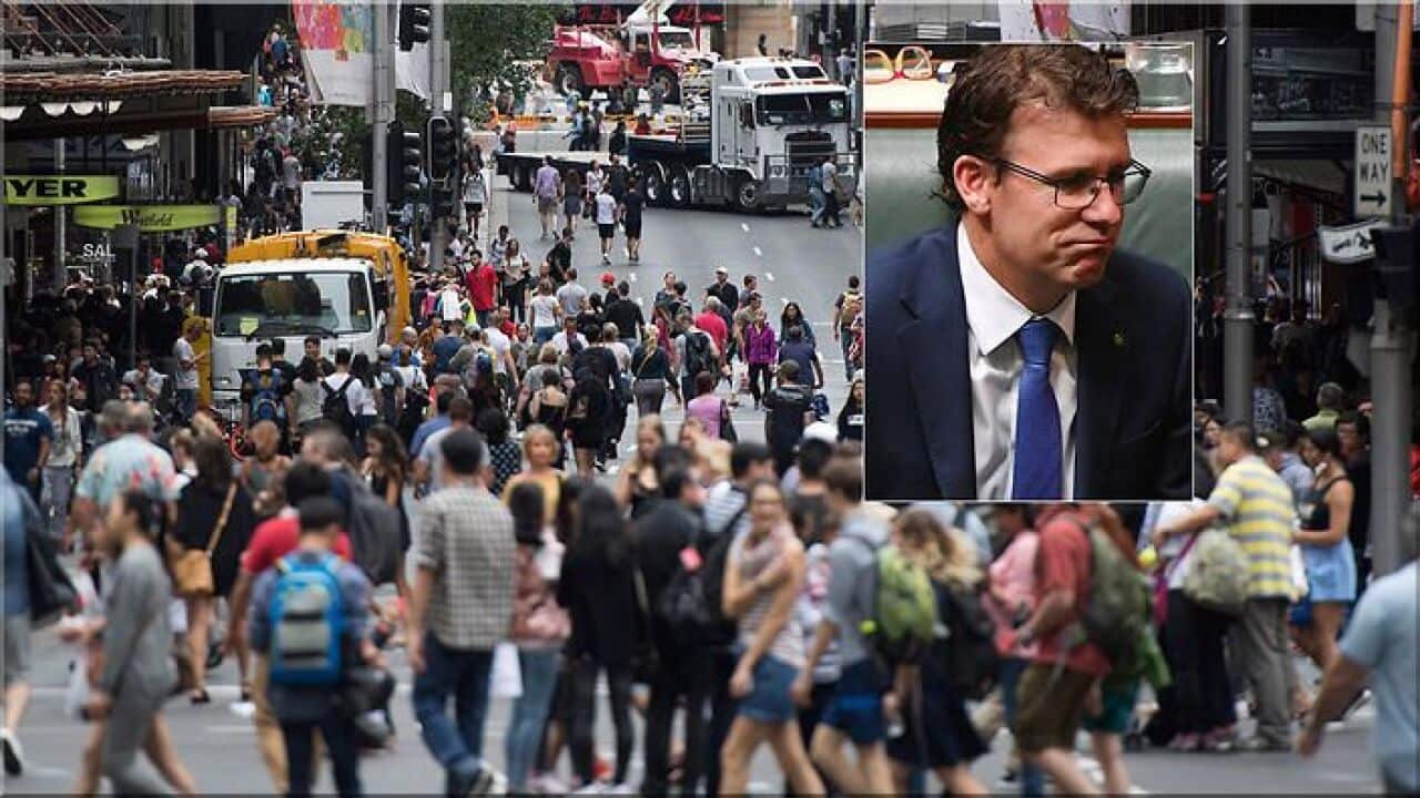 Inset: Alan Tudge. Photo: Sydney's Pitt Street Mall