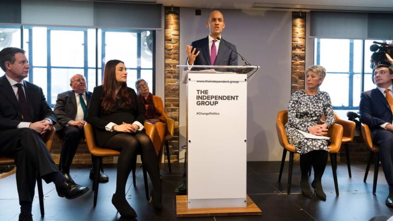 Former British Labour party MP Chuka Umunna speaking at the Independent Group Party launch and press conference in London