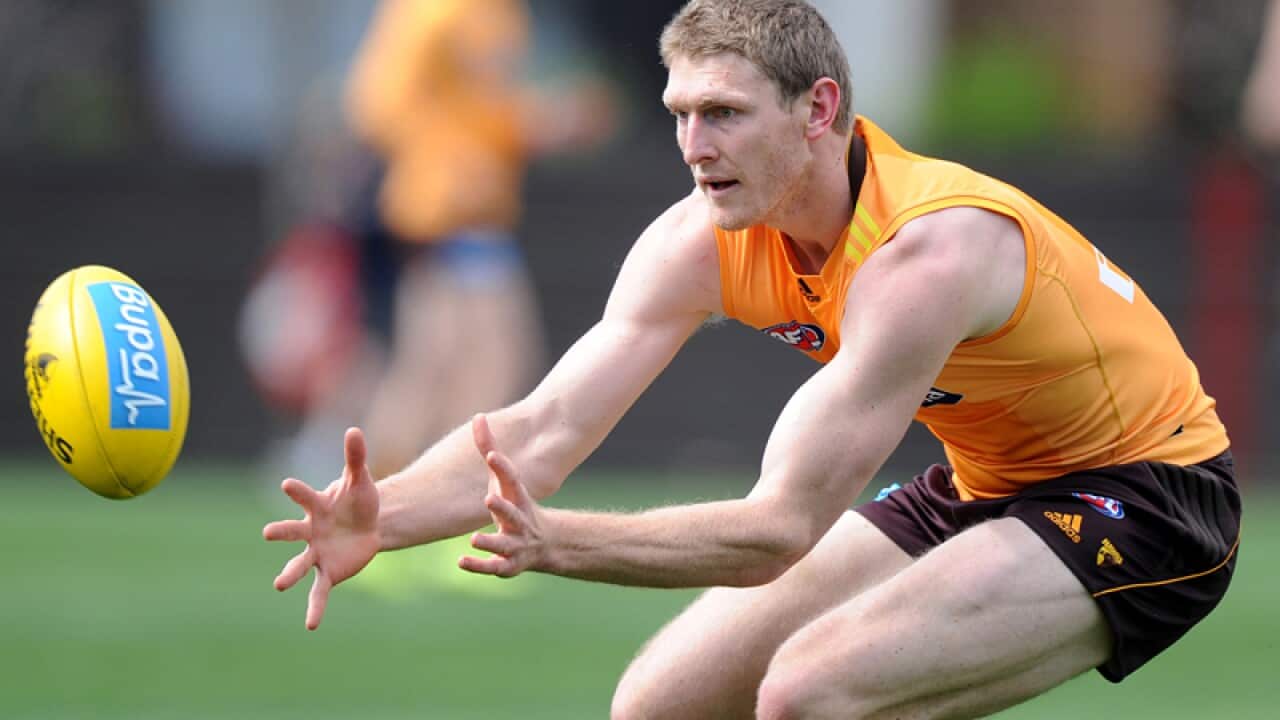 Hawthorn's Ben McEvoy trains at Waverley Park in Melbourne