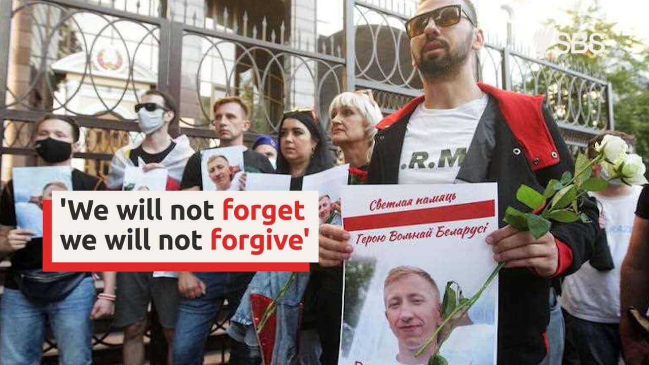 Mourners gathered to honour the death of Belarusian activist living in Ukraine