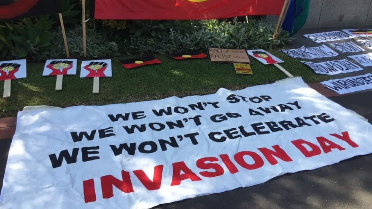 Auf der Invasion Day Demo in Melbourne 2016