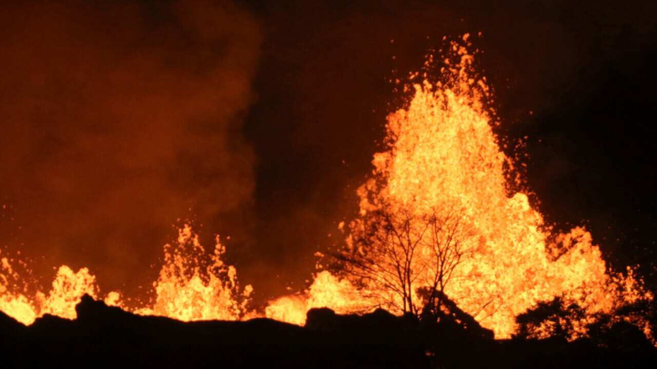 Lava from an open fissure on Kilauea volcano Hawaii