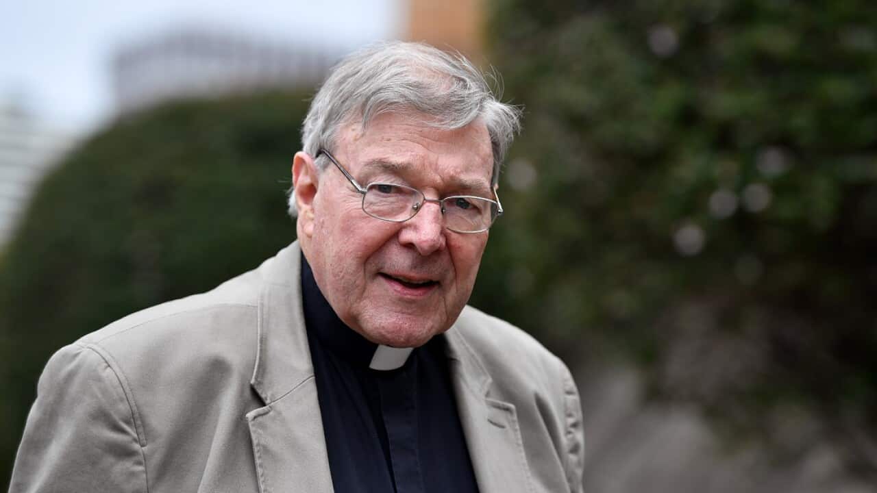 Cardinal George Pell is seen outside St Mary's Cathedral in Sydney, Friday, December 15, 2017.