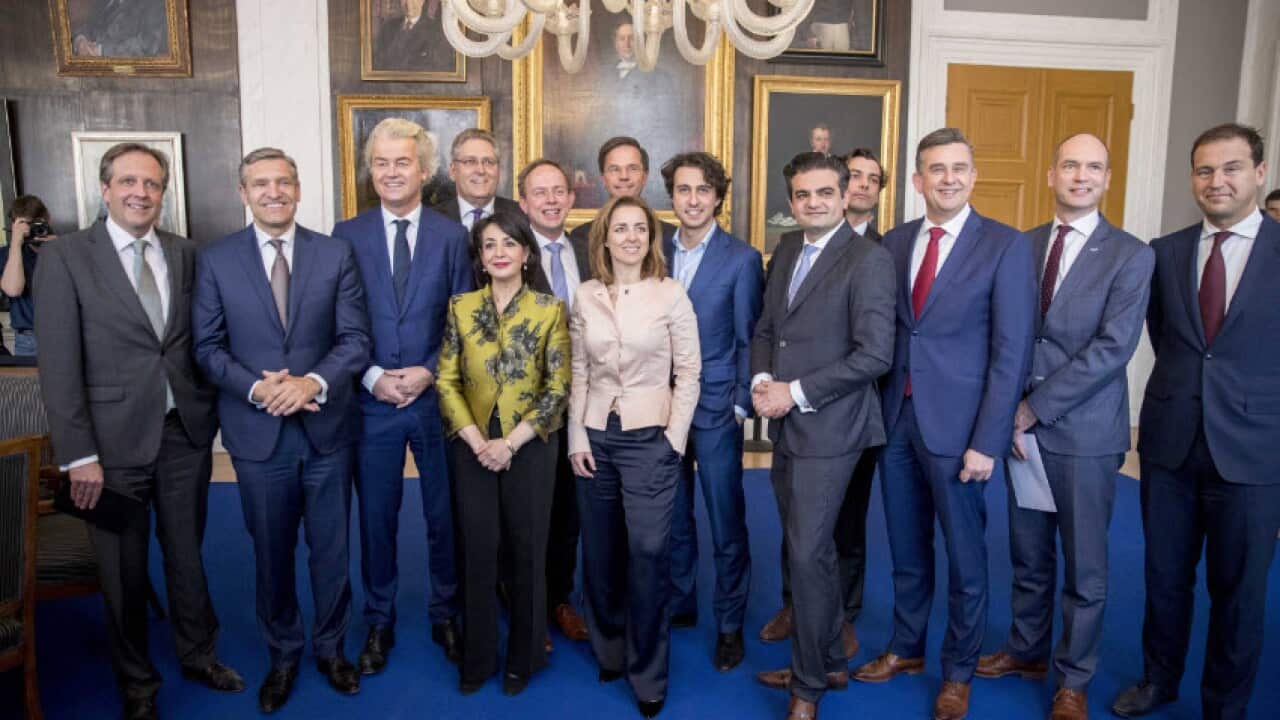 Dutch Party leaders attend a meeting with the Chairman of the Senate, Khadija Arib (4-L), in The Hague, The Netherlands, 16 March 2017.