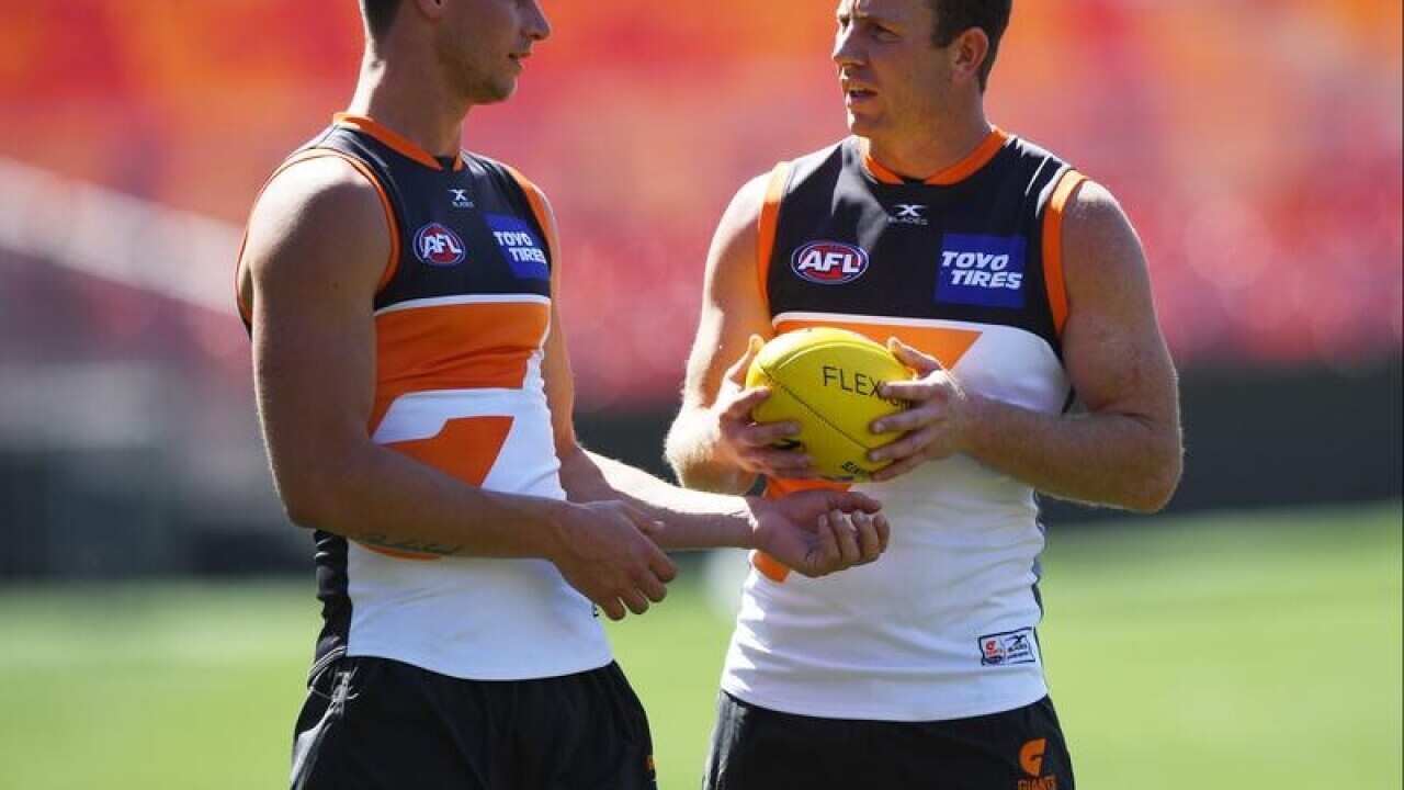 Giants players Jonathan Patton and Steve Johnson