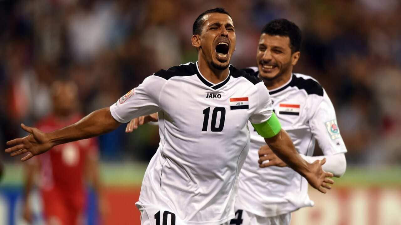 Younis Mahmoud (left) is aiming to make history with Iraq (AAP).png