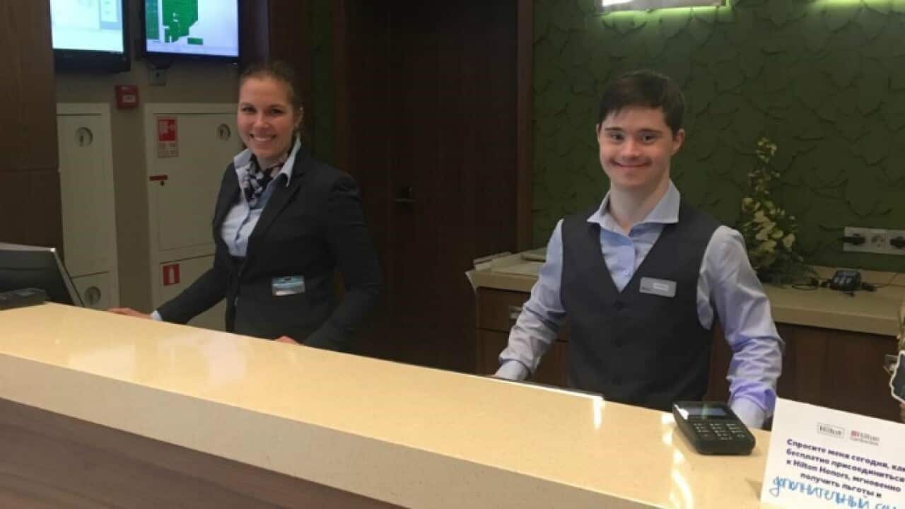 People with Down Syndrome work at Hilton, Russia