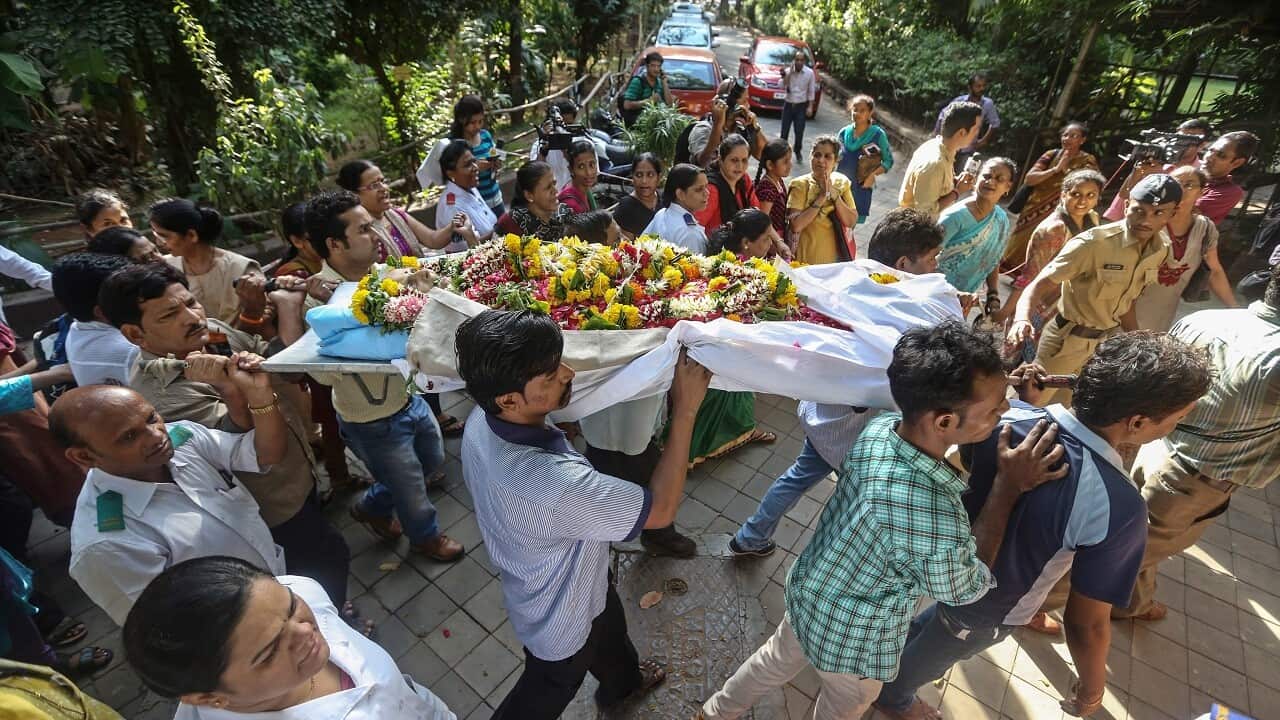 Funeral of Aruna Shanbaug in 2015, who was in a vegetative state for decades after being raped and was the recently the subject of the euthanasia debate.