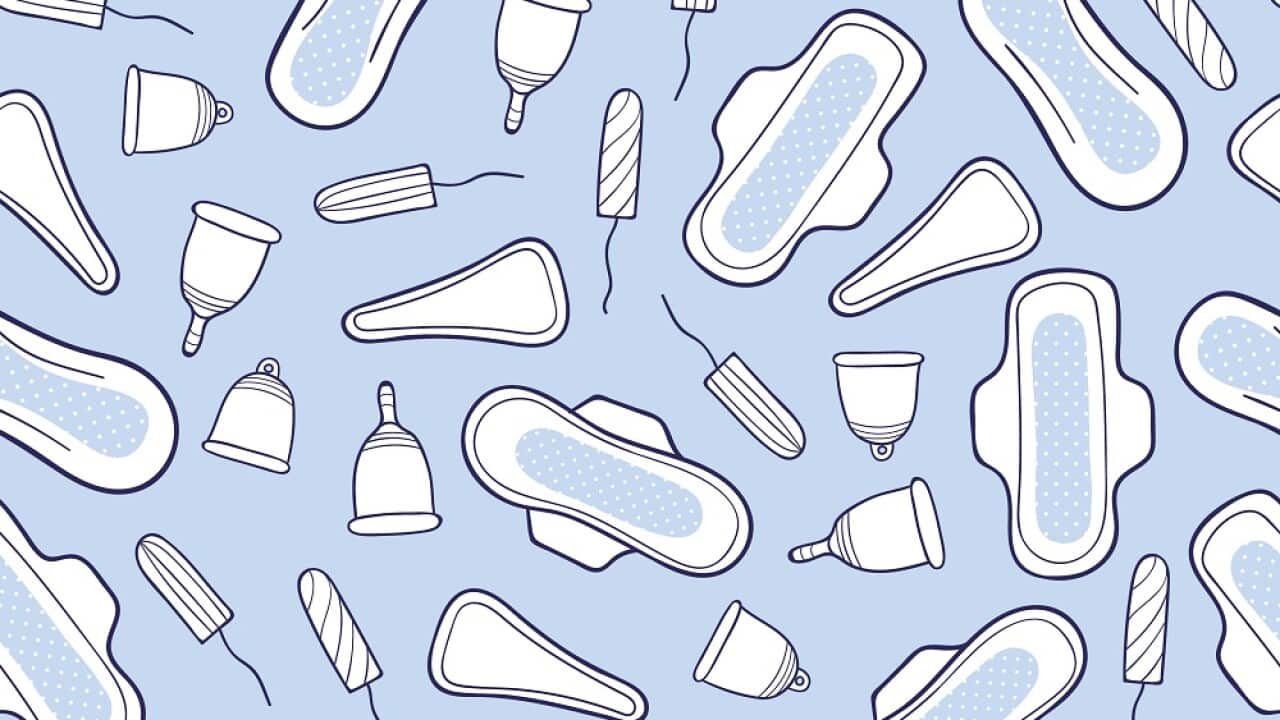 Seamless pattern with feminine hygiene products.