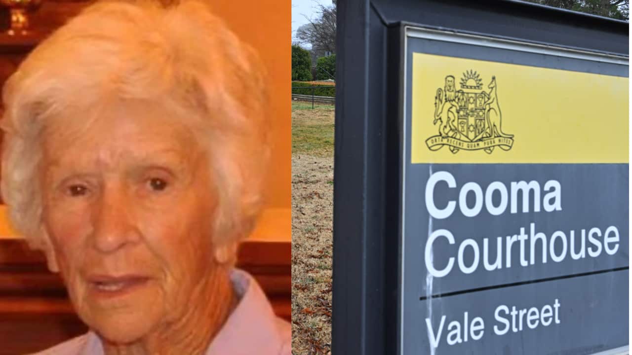 A split image of the woman who died after being tasered by police and the sign in front of the Cooma Courthouse