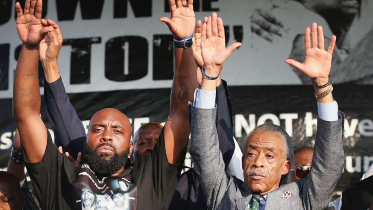 Michael Brown's father at the Peace Music Festival in St Louis, Missouri