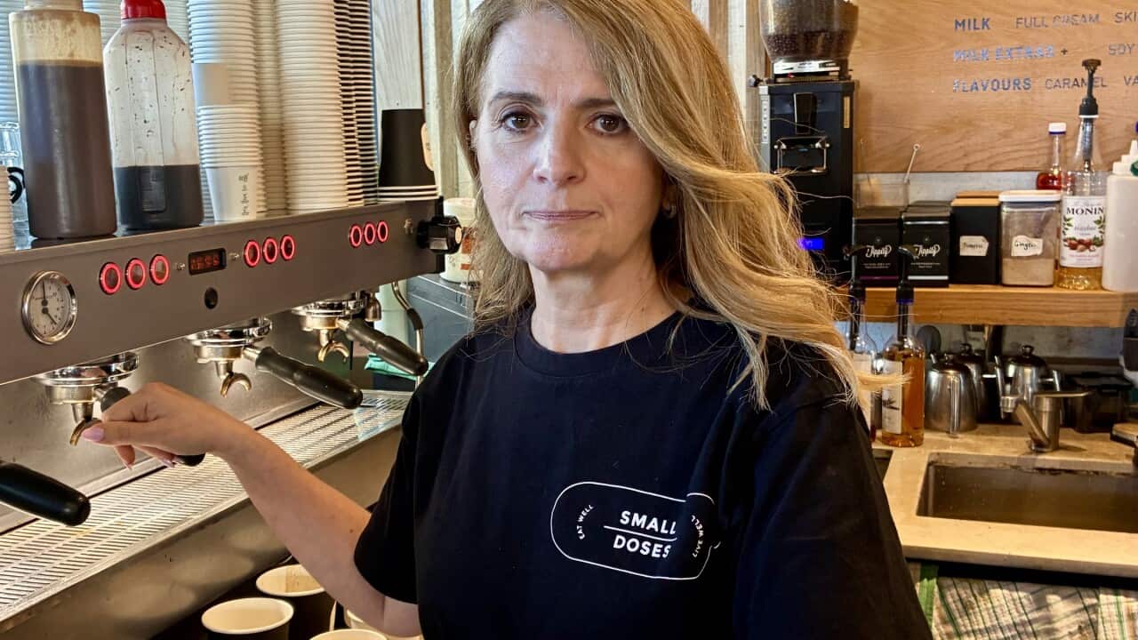 Cafe owner Angela Vithoulkas says rising costs are eating into profits. (SBS).jpg