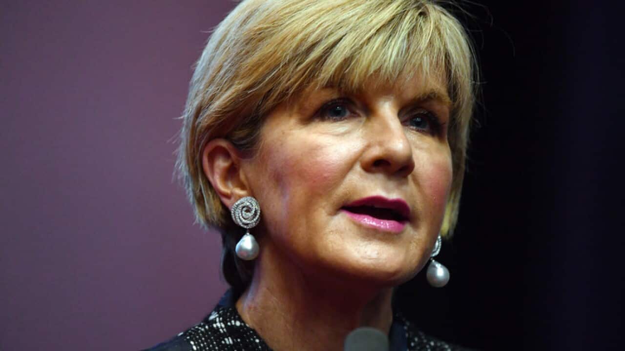 Minister for Foreign Affairs Julie Bishop speaks at a Tourism & Transport Forum Leadership Summit at Parliament House in Canberra, Wednesday, September 13, 2017. (AAP Image/Mick Tsikas) NO ARCHIVING