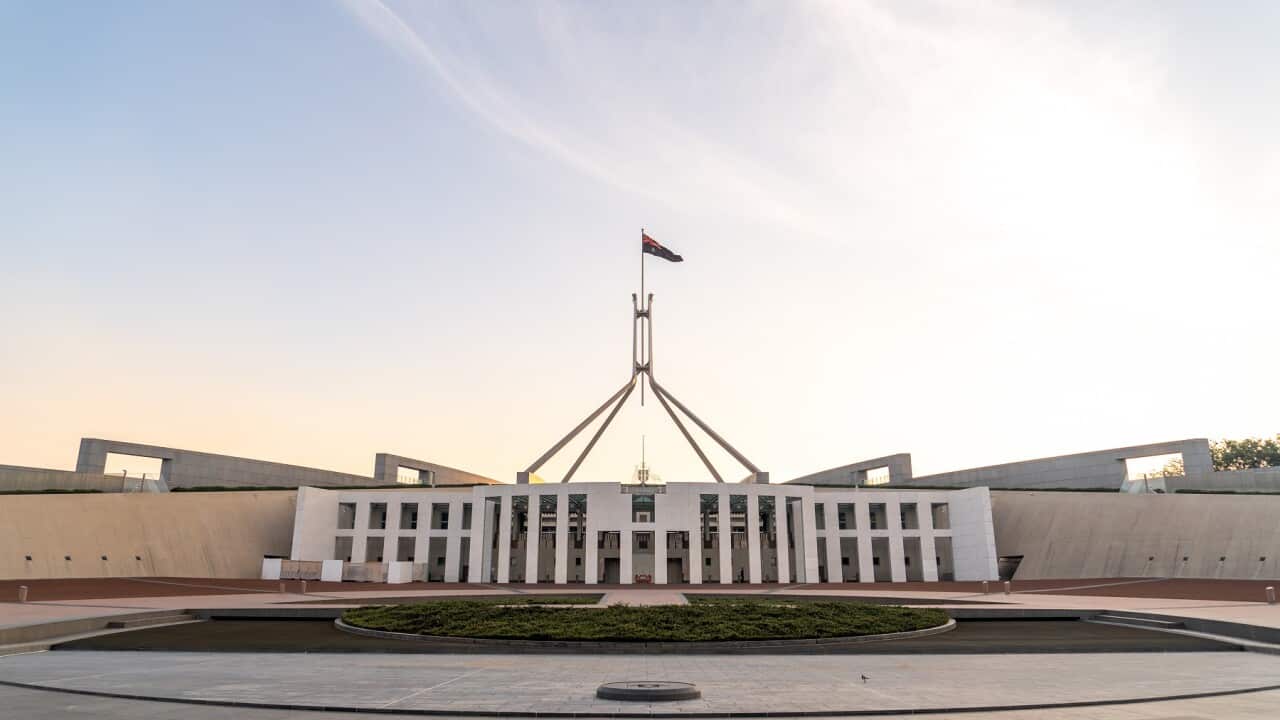 Australian Parliament House exterior at sunset