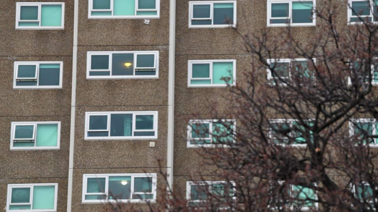 General view of a public housing tower in North Melbourne, Tuesday, July 7, 2020.
