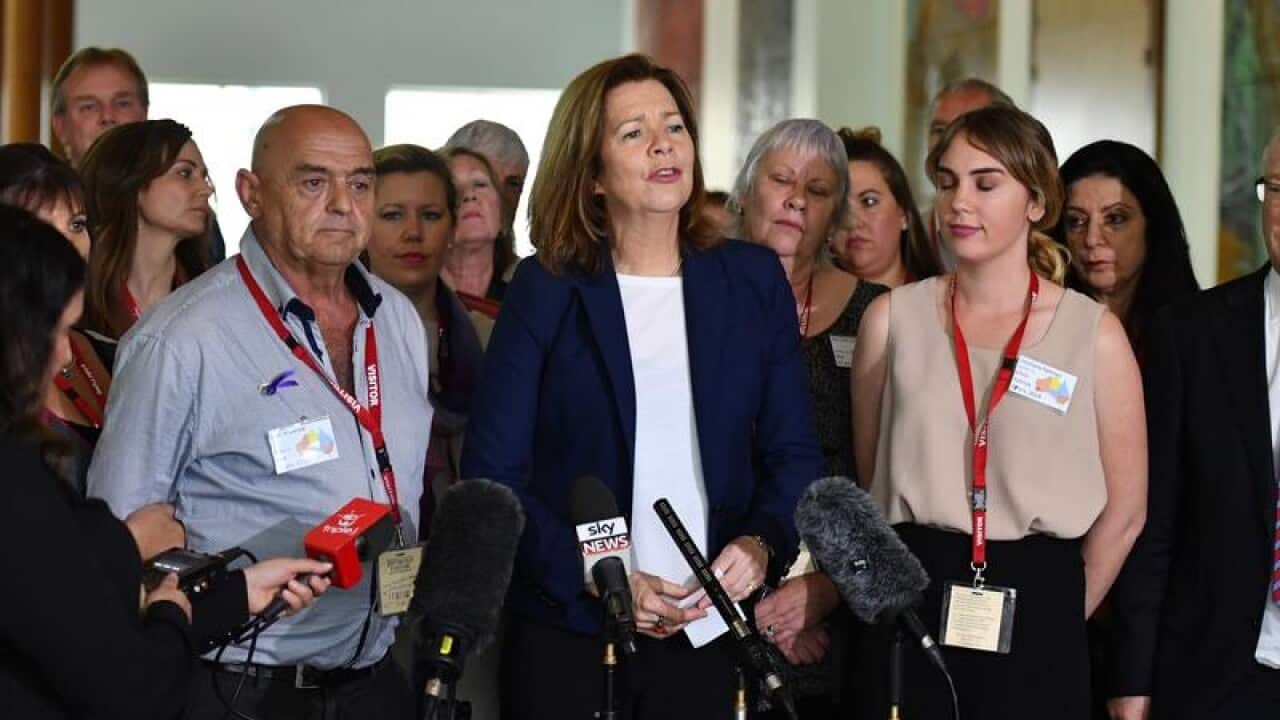ACTU President Michele O'Neil at a press conference in Canberra.