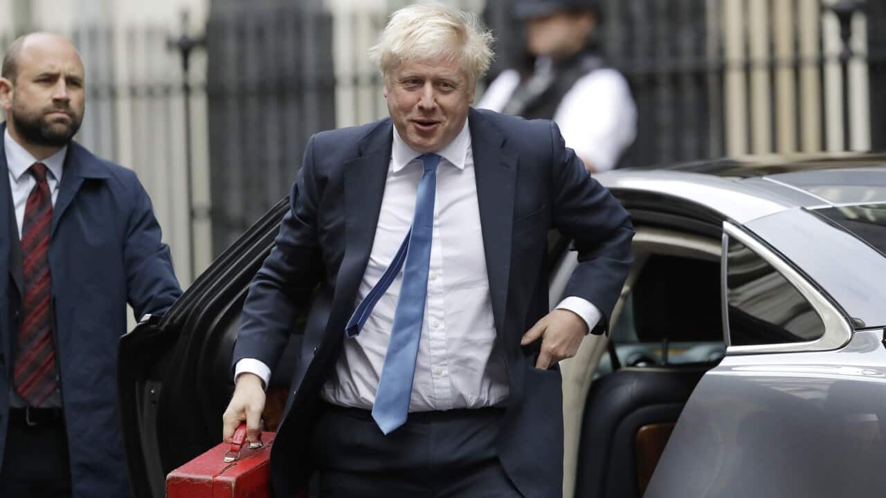 British Prime Minister Boris Johnson arrives at Downing Street in London, Wednesday, Sept. 25, 2019