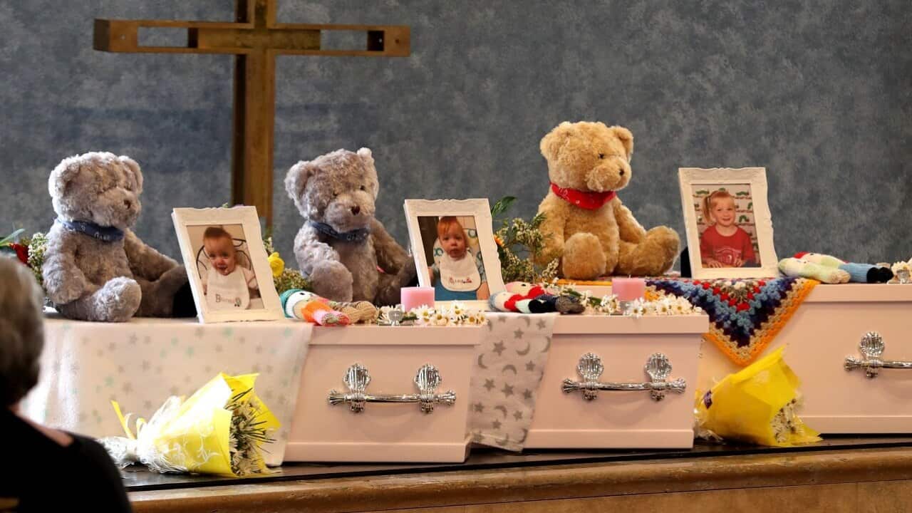 The coffins of (L-R) Beatrix, Alice and Charlotte last year.