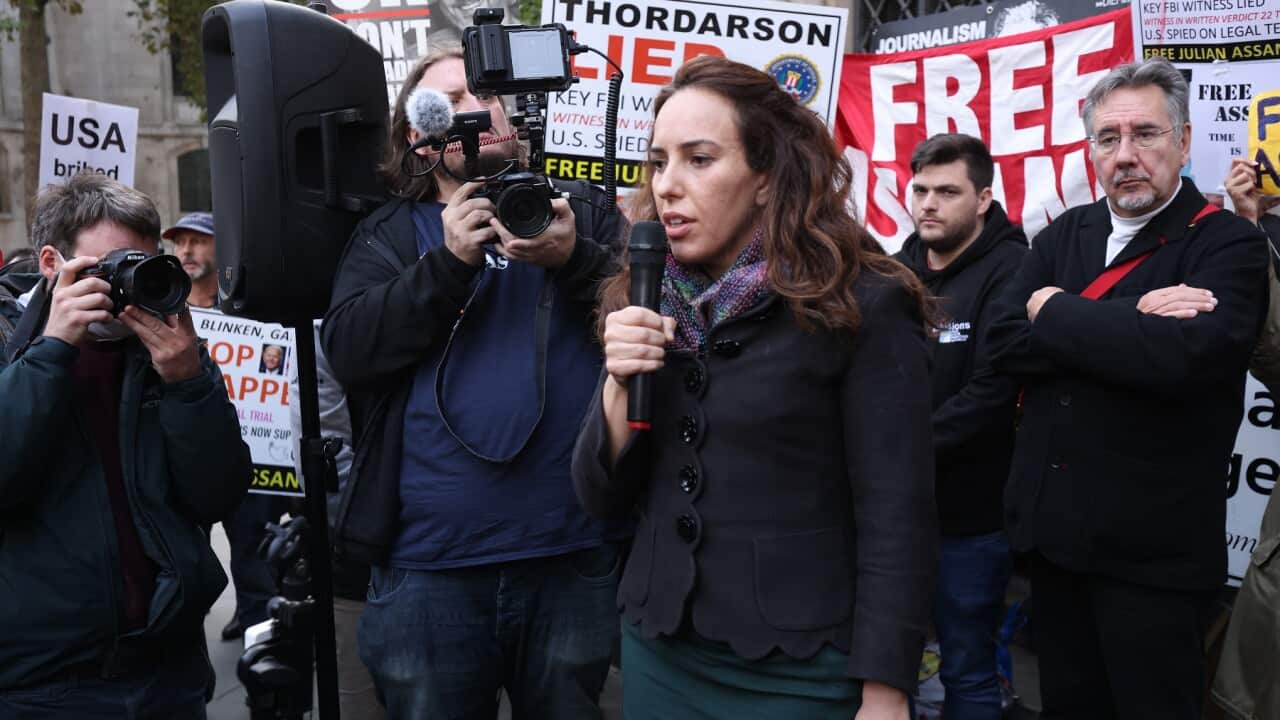 Julian Assange's partner Stella Moris addresses supporters outside court