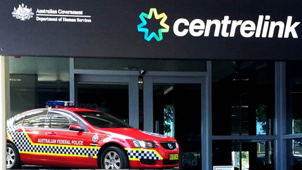Centrelink office and the AFP car