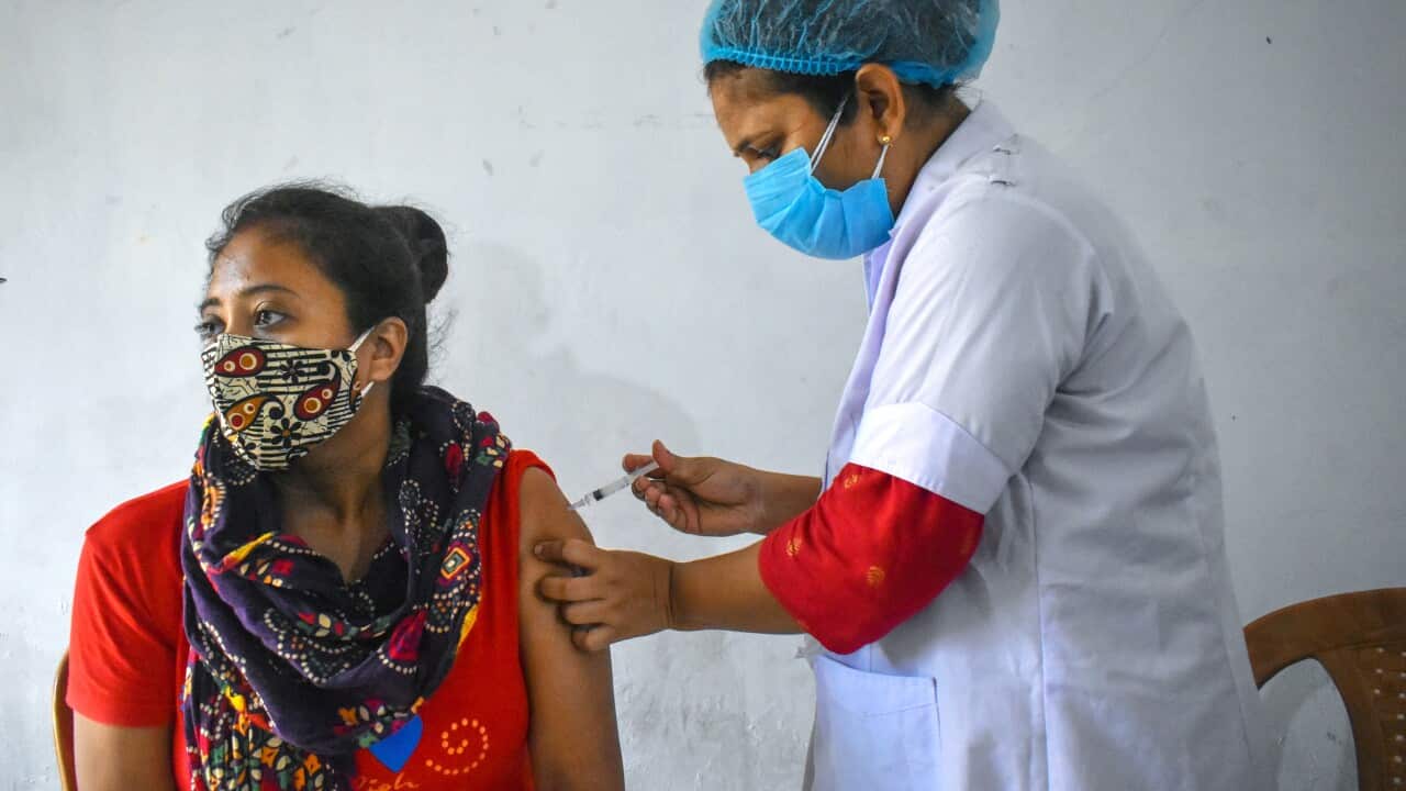 (7/3/2021) A women receives a dose of COVISHIELD vaccine, a coronavirus disease (COVID-19) vaccine during a vaccination drive in Kolkata. (Photo by Sudipta Das / Pacific Press/Sipa USA)