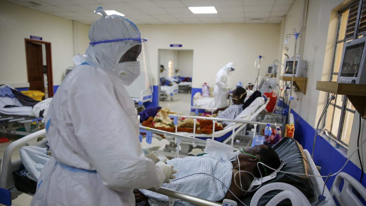 Medical workers attend to coronavirus patients in Machakos, Kenya on Tuesday, Nov 3, 2020.