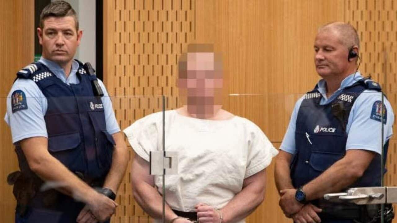 Brenton Tarrant in court, charged with murder over the Christchurch mosque massacre.