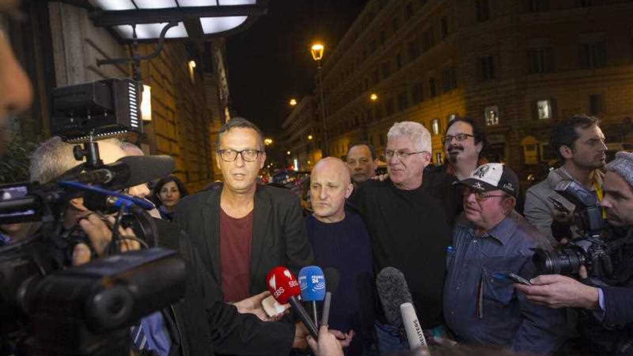 From left, David Ridsdale, Andrew Collins, Phil Nagle and Tony Wardley, members of the group of victims and relatives of priestly sex abuses.