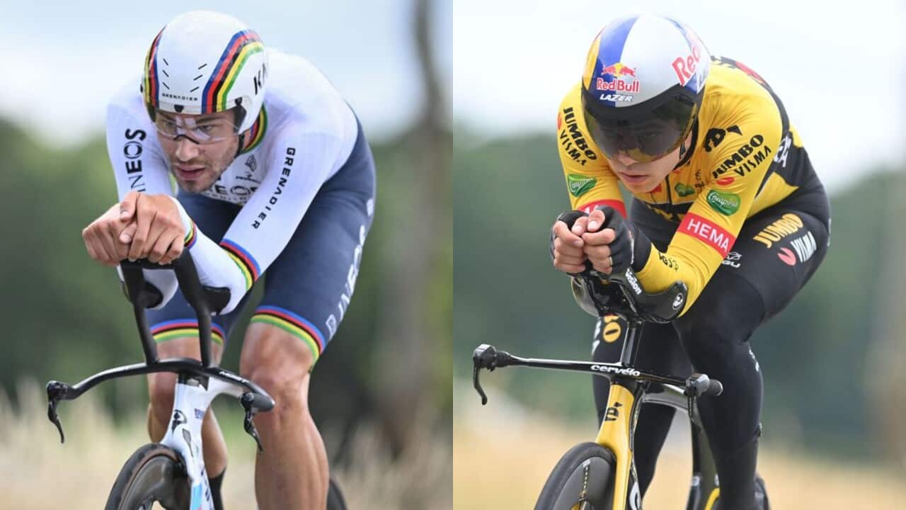 Filippo Ganna (Ineos Grenadiers) and Wout van Aert (Jumbo-Visma)