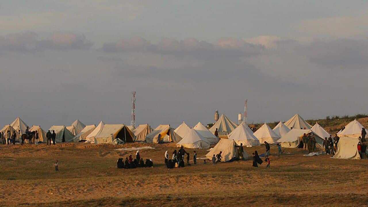 Tents set-up for the residents of the Bedouin village of Um Al-Nasr.