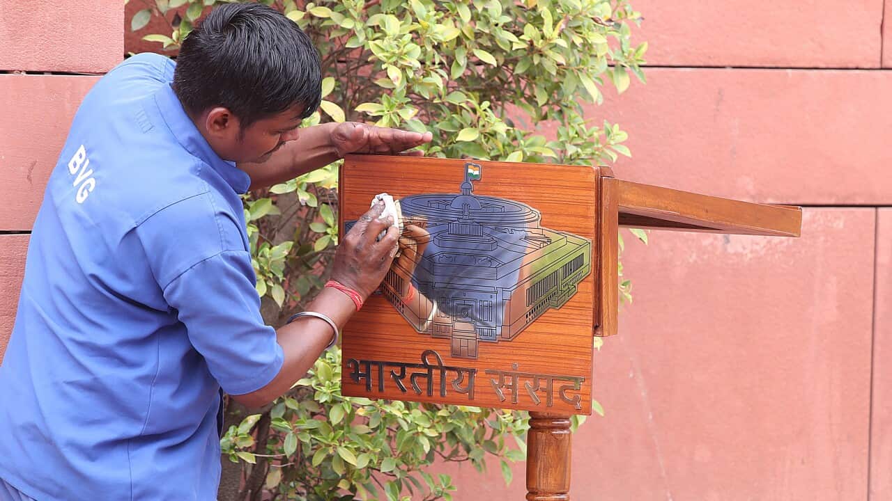 Indian Prime Minister Narendra Modi addresses media prior first session of Parliament