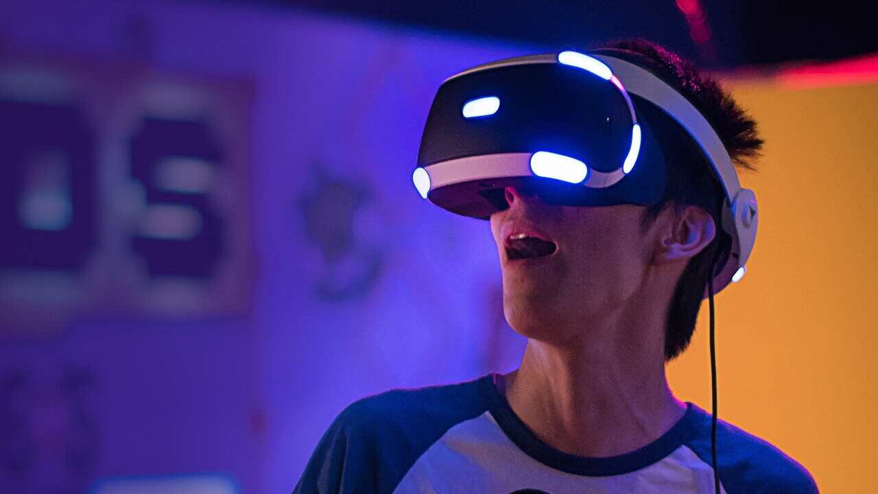 Boy using virtual reality headset