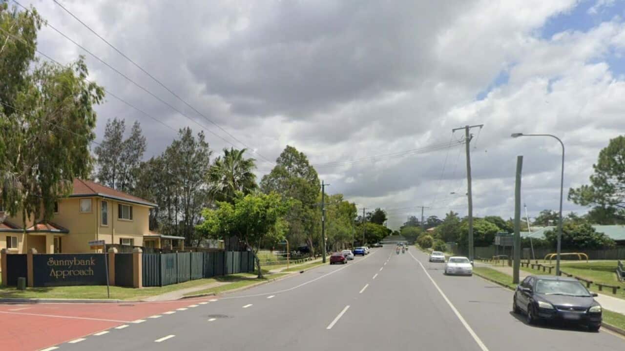 The violence allegedly broke out at Daw Road (centre) near the park (right) at Runcorn in Brisbane’s south.