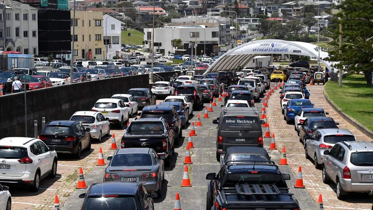 Queues for Covid-19 tests at Bondi Beach, Sydney