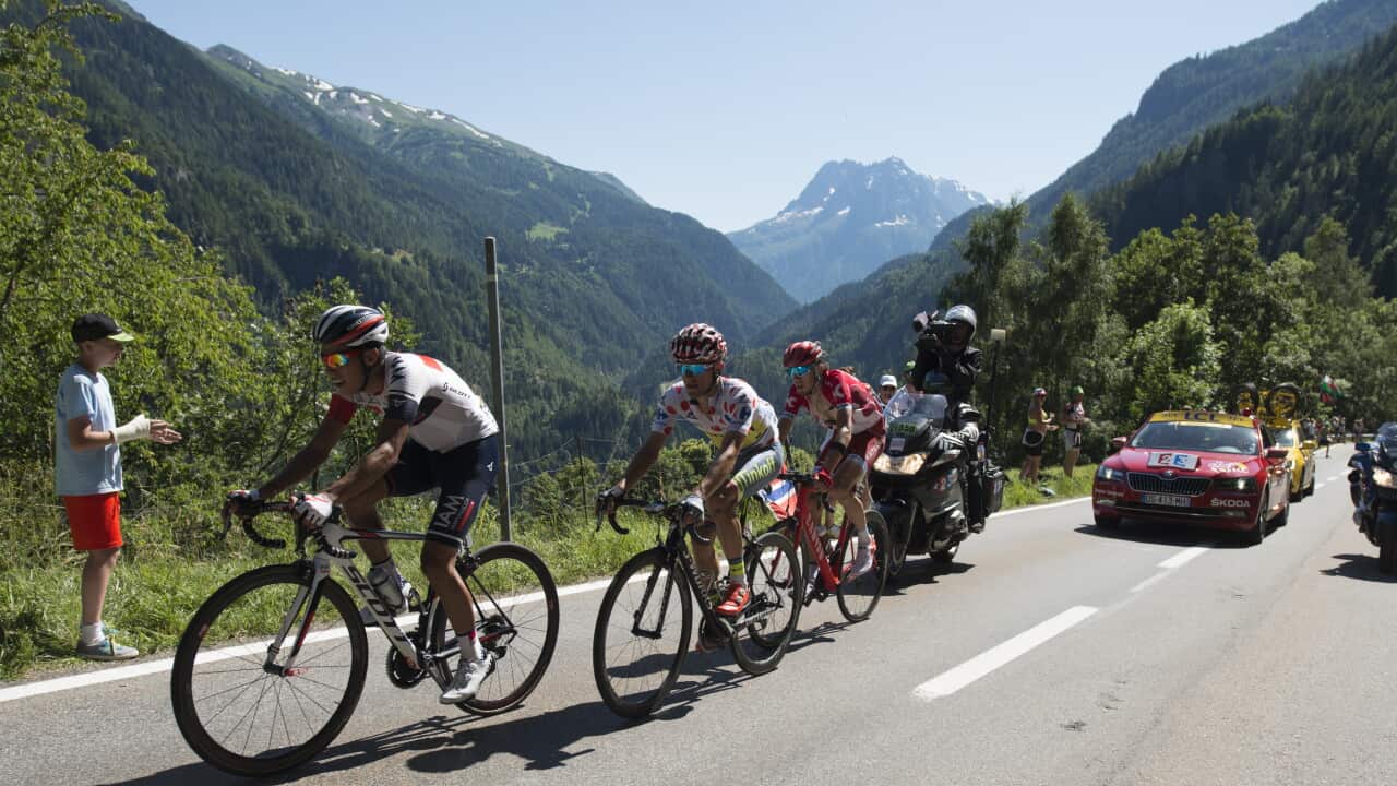 Columbia's Jarliinson Pantano - IAM Cycling - Poland's Rafal Majka and race winner - Russia's - Ilnur Zakarin team Katusha Stage 17 - Tour de France 2016 -.