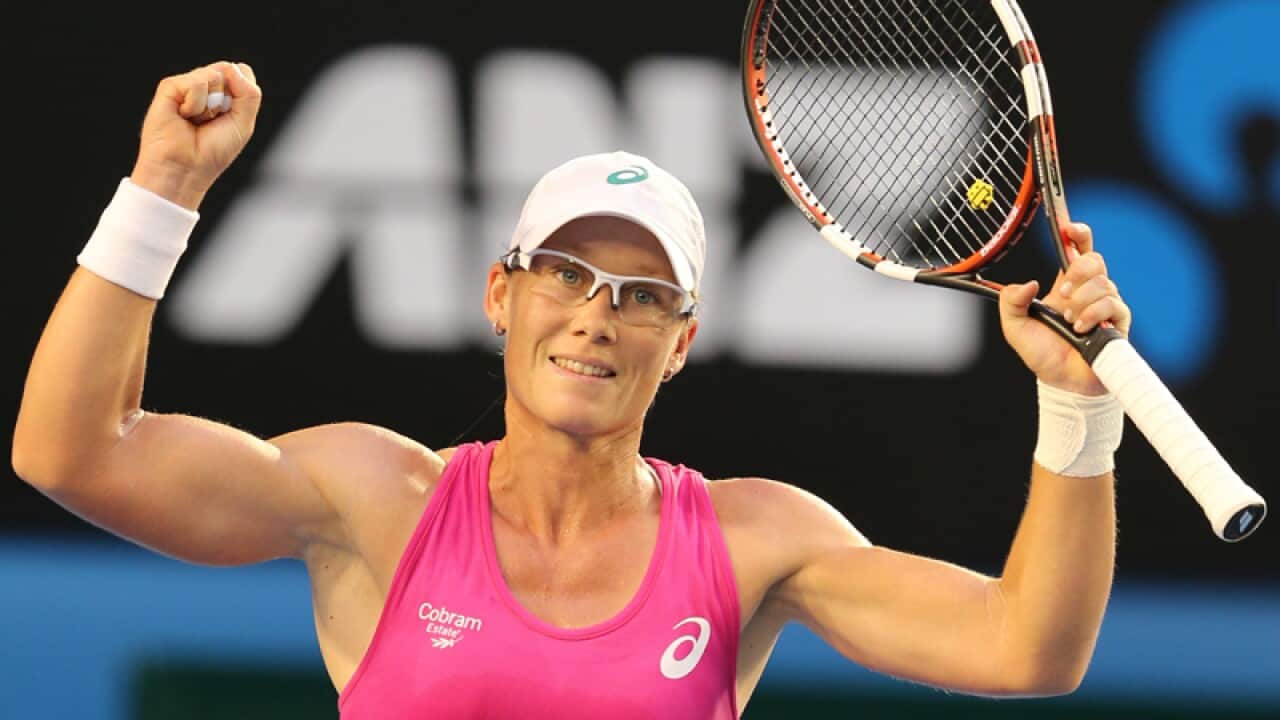 Samantha Stosur winning her Australian Open Round 2 match
