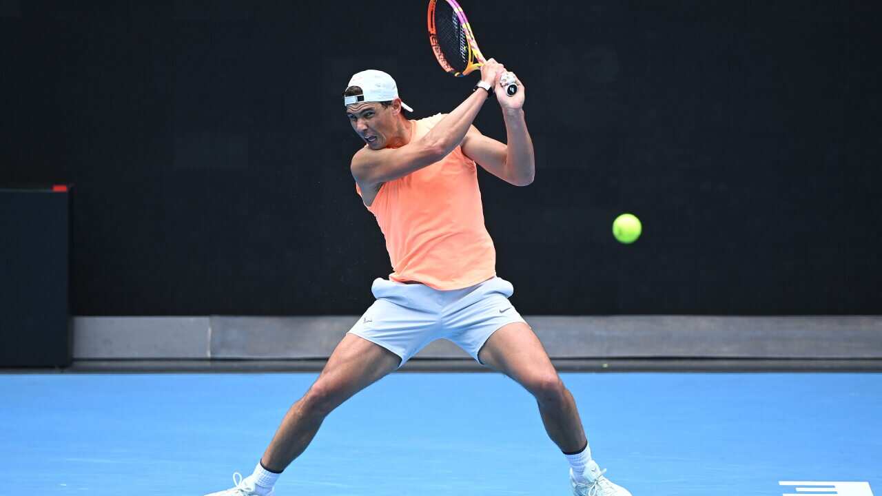 Rafael Nadal of Spain is seen during a practice session at Melbourne Park