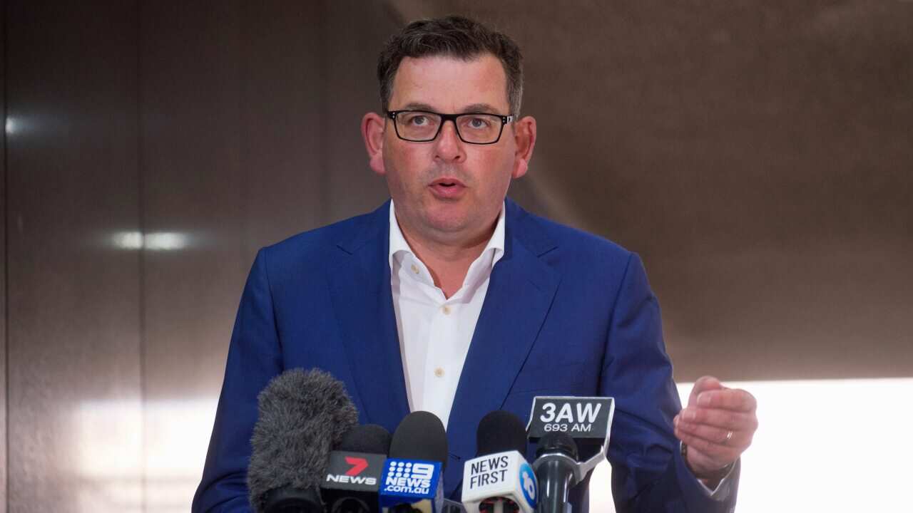Victorian Premier Daniel Andrews addresses the media during a press conference in Melbourne, Tuesday, January 11, 2022. (AAP Image/Luis Ascui) NO ARCHIVING