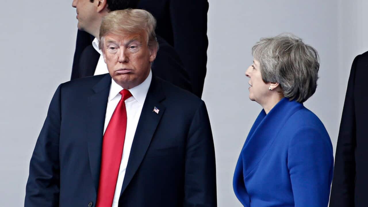 US President Donald J. Trump and British Prime Minister Theresa May during NATO Summit.