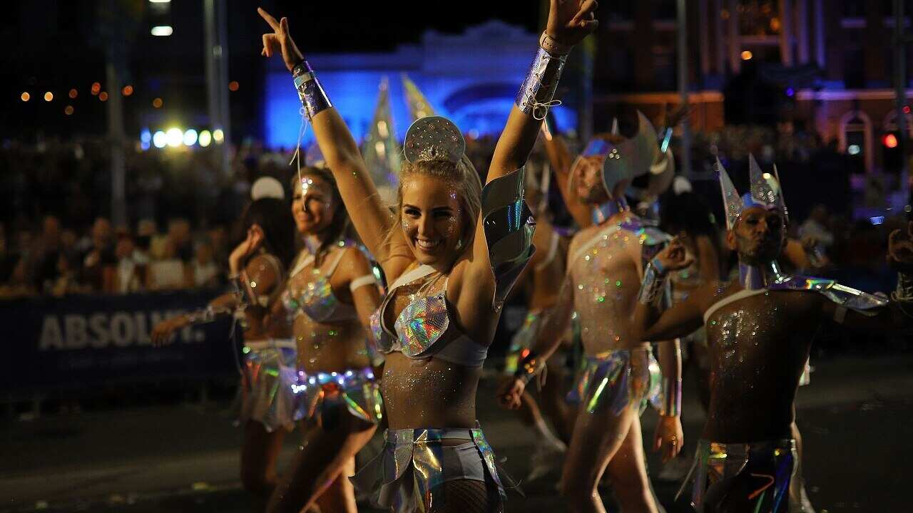 Participants are seen taking part in the 41st annual Gay and Lesbian Mardi Gras.