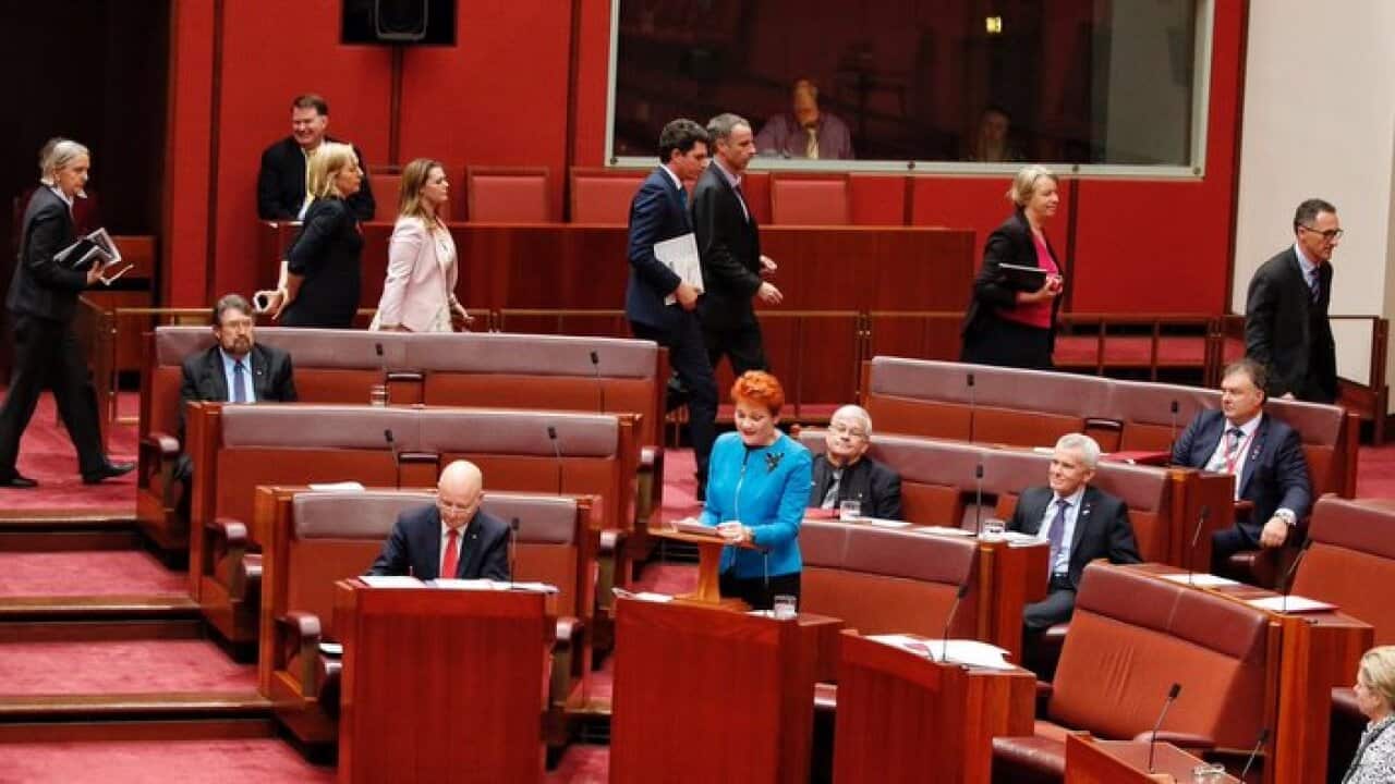 The Greens walk out on Pauline Hanson's first speech in the Senate.